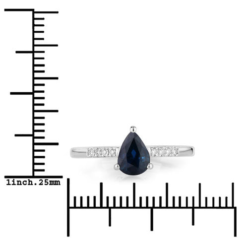 Bids.com 0.86 Carat Genuine Blue Sapphire and White Diamond 14K White Gold Ring Rings