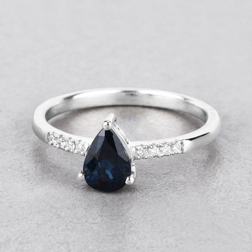 Bids.com 0.86 Carat Genuine Blue Sapphire and White Diamond 14K White Gold Ring Rings