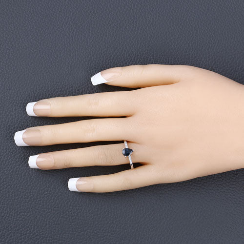 Bids.com 0.86 Carat Genuine Blue Sapphire and White Diamond 14K White Gold Ring Rings