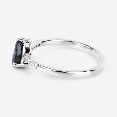 Bids.com 0.86 Carat Genuine Blue Sapphire and White Diamond 14K White Gold Ring Rings