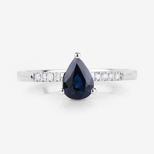 Bids.com 0.86 Carat Genuine Blue Sapphire and White Diamond 14K White Gold Ring Rings