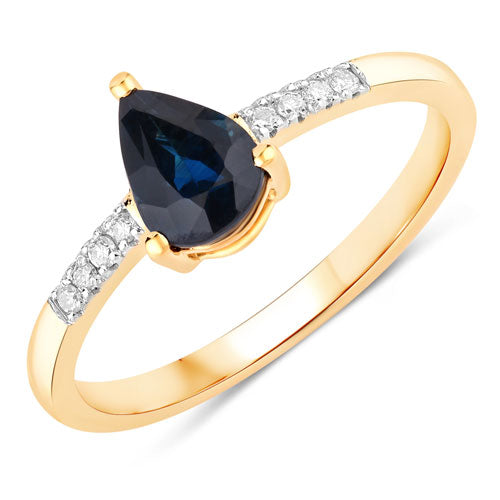 Bids.com 0.86 Carat Genuine Blue Sapphire and White Diamond 14K Yellow Gold Ring Rings