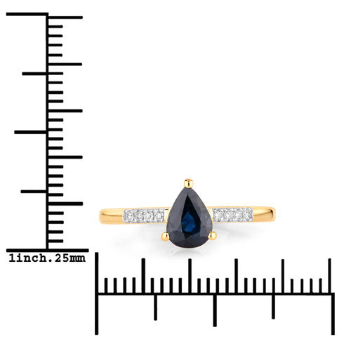 Bids.com 0.86 Carat Genuine Blue Sapphire and White Diamond 14K Yellow Gold Ring Rings