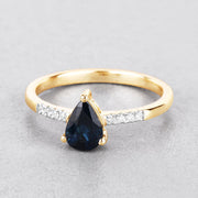 Bids.com 0.86 Carat Genuine Blue Sapphire and White Diamond 14K Yellow Gold Ring Rings