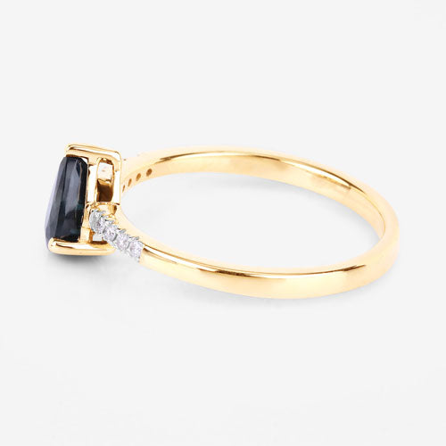 Bids.com 0.86 Carat Genuine Blue Sapphire and White Diamond 14K Yellow Gold Ring Rings