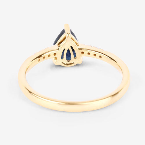 Bids.com 0.86 Carat Genuine Blue Sapphire and White Diamond 14K Yellow Gold Ring Rings