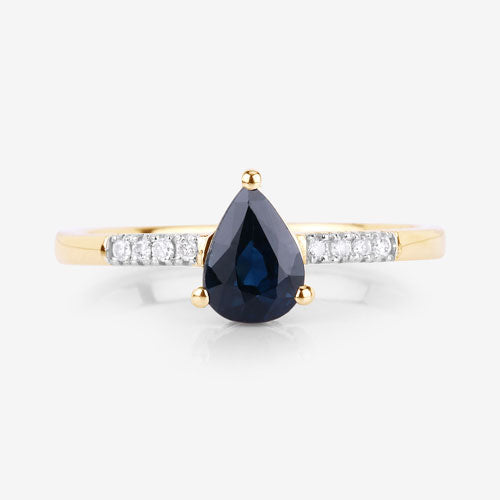 Bids.com 0.86 Carat Genuine Blue Sapphire and White Diamond 14K Yellow Gold Ring Rings