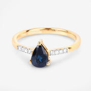 Bids.com 0.86 Carat Genuine Blue Sapphire and White Diamond 14K Yellow Gold Ring Rings