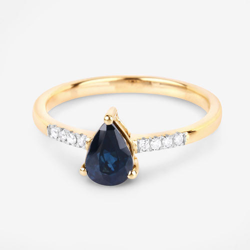 Bids.com 0.86 Carat Genuine Blue Sapphire and White Diamond 14K Yellow Gold Ring Rings
