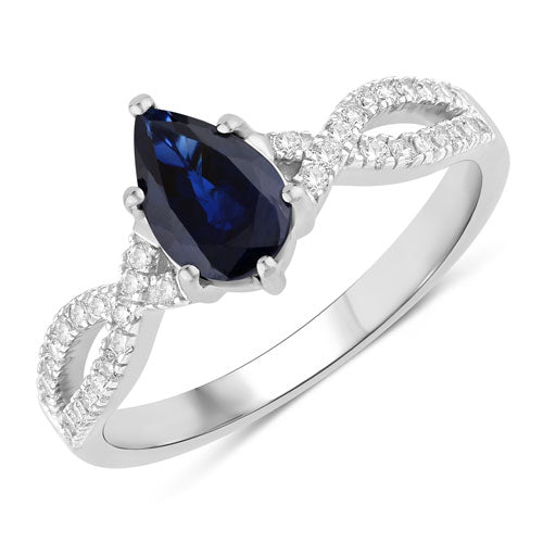 Bids.com 1.14 Carat Genuine Blue Sapphire and White Diamond 14K White Gold Ring Rings