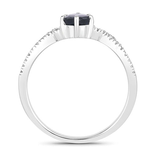 Bids.com 1.14 Carat Genuine Blue Sapphire and White Diamond 14K White Gold Ring Rings
