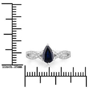 Bids.com 1.14 Carat Genuine Blue Sapphire and White Diamond 14K White Gold Ring Rings