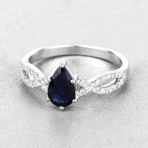 Bids.com 1.14 Carat Genuine Blue Sapphire and White Diamond 14K White Gold Ring Rings