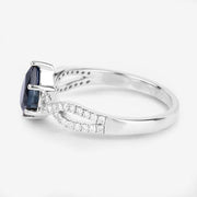 Bids.com 1.14 Carat Genuine Blue Sapphire and White Diamond 14K White Gold Ring Rings