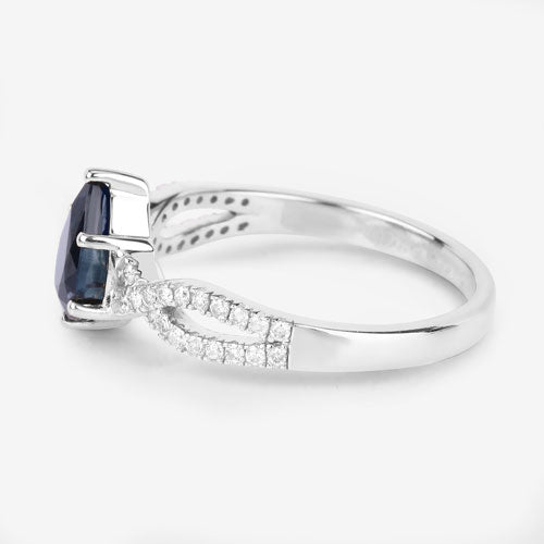 Bids.com 1.14 Carat Genuine Blue Sapphire and White Diamond 14K White Gold Ring Rings