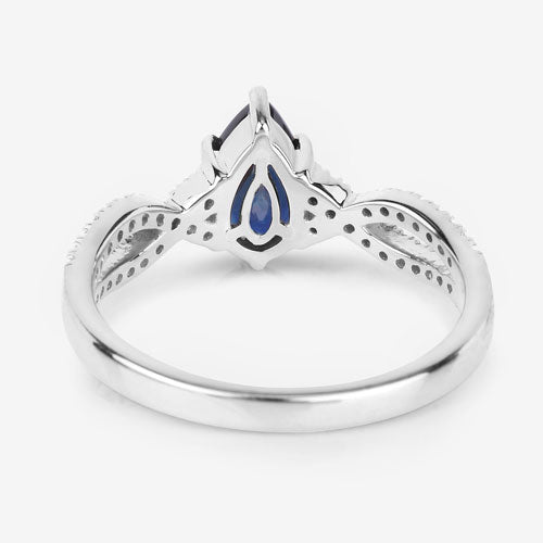 Bids.com 1.14 Carat Genuine Blue Sapphire and White Diamond 14K White Gold Ring Rings