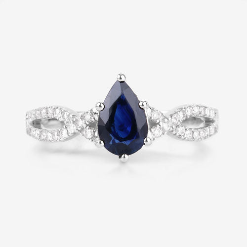 Bids.com 1.14 Carat Genuine Blue Sapphire and White Diamond 14K White Gold Ring Rings