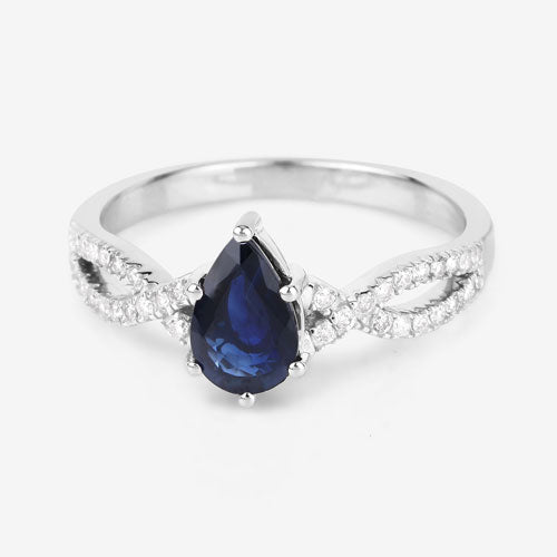 Bids.com 1.14 Carat Genuine Blue Sapphire and White Diamond 14K White Gold Ring Rings