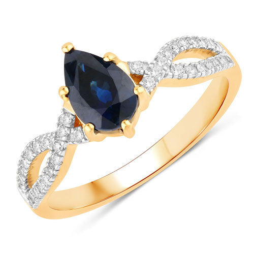 Bids.com 1.14 Carat Genuine Blue Sapphire and White Diamond 14K Yellow Gold Ring Rings