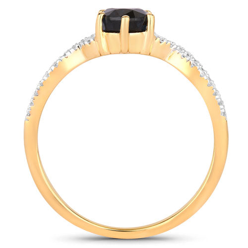 Bids.com 1.14 Carat Genuine Blue Sapphire and White Diamond 14K Yellow Gold Ring Rings