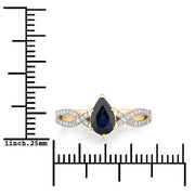 Bids.com 1.14 Carat Genuine Blue Sapphire and White Diamond 14K Yellow Gold Ring Rings
