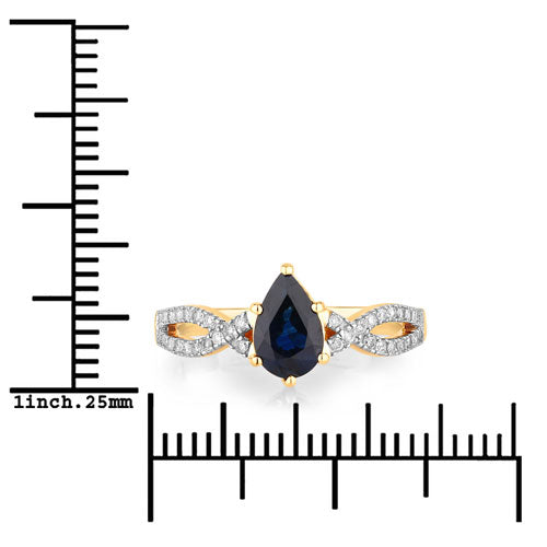 Bids.com 1.14 Carat Genuine Blue Sapphire and White Diamond 14K Yellow Gold Ring Rings