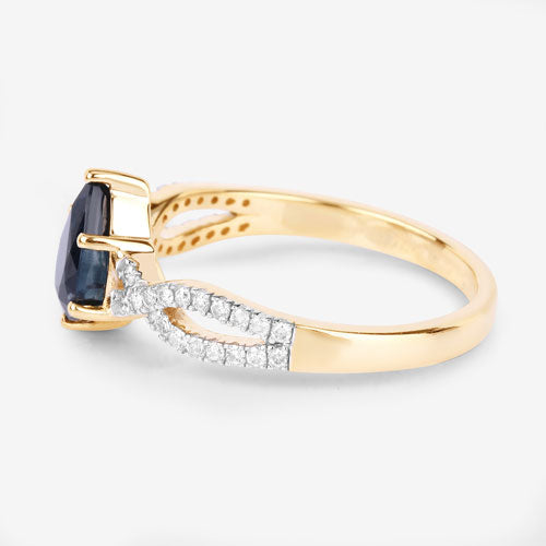 Bids.com 1.14 Carat Genuine Blue Sapphire and White Diamond 14K Yellow Gold Ring Rings