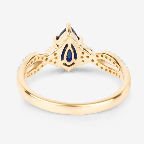 Bids.com 1.14 Carat Genuine Blue Sapphire and White Diamond 14K Yellow Gold Ring Rings
