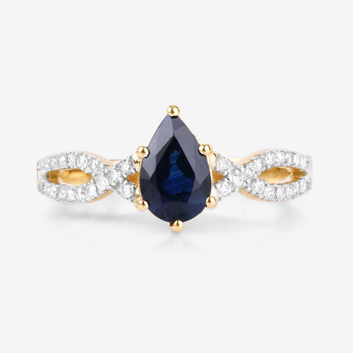Bids.com 1.14 Carat Genuine Blue Sapphire and White Diamond 14K Yellow Gold Ring Rings
