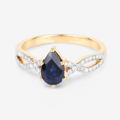 Bids.com 1.14 Carat Genuine Blue Sapphire and White Diamond 14K Yellow Gold Ring Rings