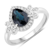 Bids.com 1.54 Carat Genuine Blue Sapphire and White Diamond 14K White Gold Ring Rings