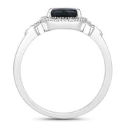 Bids.com 1.54 Carat Genuine Blue Sapphire and White Diamond 14K White Gold Ring Rings