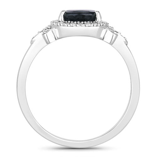 Bids.com 1.54 Carat Genuine Blue Sapphire and White Diamond 14K White Gold Ring Rings