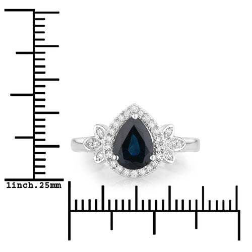 Bids.com 1.54 Carat Genuine Blue Sapphire and White Diamond 14K White Gold Ring Rings