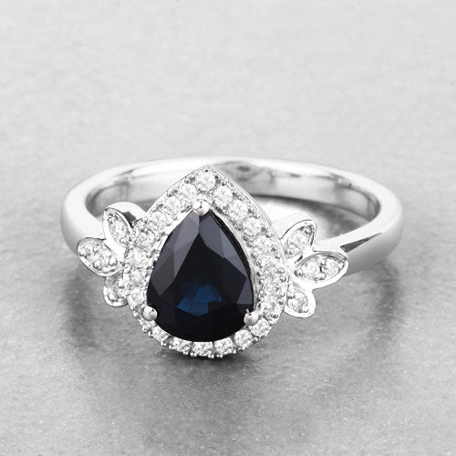 Bids.com 1.54 Carat Genuine Blue Sapphire and White Diamond 14K White Gold Ring Rings