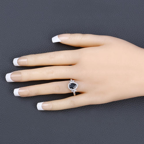 Bids.com 1.54 Carat Genuine Blue Sapphire and White Diamond 14K White Gold Ring Rings