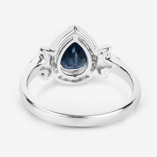 Bids.com 1.54 Carat Genuine Blue Sapphire and White Diamond 14K White Gold Ring Rings