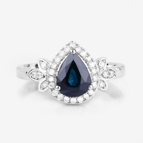 Bids.com 1.54 Carat Genuine Blue Sapphire and White Diamond 14K White Gold Ring Rings