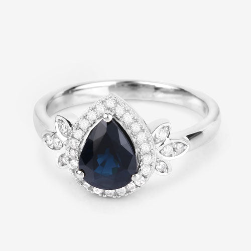 Bids.com 1.54 Carat Genuine Blue Sapphire and White Diamond 14K White Gold Ring Rings