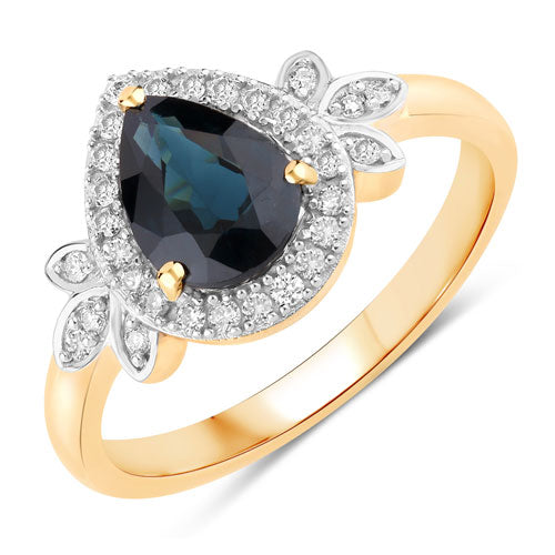 Bids.com 1.54 Carat Genuine Blue Sapphire and White Diamond 14K Yellow Gold Ring Rings