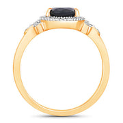Bids.com 1.54 Carat Genuine Blue Sapphire and White Diamond 14K Yellow Gold Ring Rings