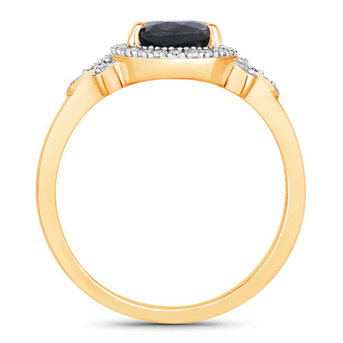 Bids.com 1.54 Carat Genuine Blue Sapphire and White Diamond 14K Yellow Gold Ring Rings