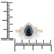 Bids.com 1.54 Carat Genuine Blue Sapphire and White Diamond 14K Yellow Gold Ring Rings