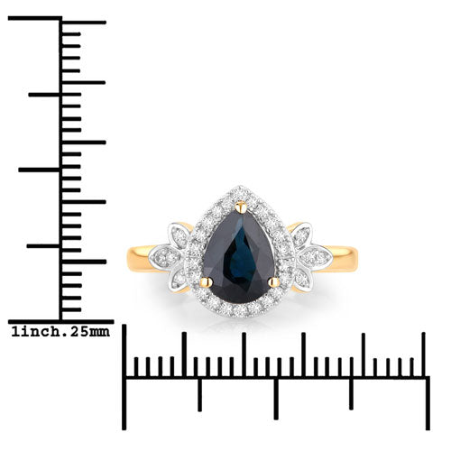 Bids.com 1.54 Carat Genuine Blue Sapphire and White Diamond 14K Yellow Gold Ring Rings