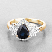 Bids.com 1.54 Carat Genuine Blue Sapphire and White Diamond 14K Yellow Gold Ring Rings