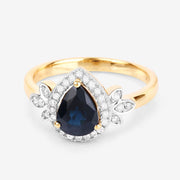 Bids.com 1.54 Carat Genuine Blue Sapphire and White Diamond 14K Yellow Gold Ring Rings