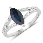 Bids.com 1.49 Carat Genuine Blue Sapphire and White Diamond 14K White Gold Ring Rings