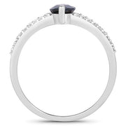 Bids.com 1.49 Carat Genuine Blue Sapphire and White Diamond 14K White Gold Ring Rings