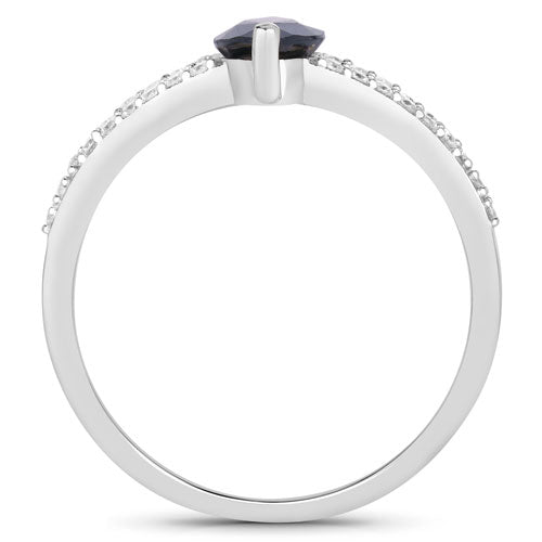 Bids.com 1.49 Carat Genuine Blue Sapphire and White Diamond 14K White Gold Ring Rings