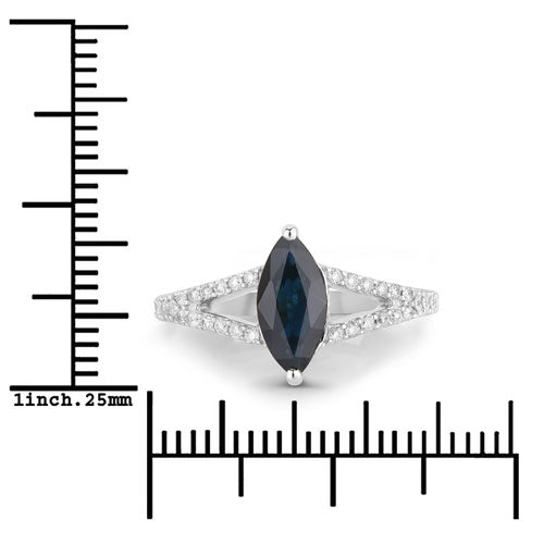Bids.com 1.49 Carat Genuine Blue Sapphire and White Diamond 14K White Gold Ring Rings
